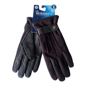 NWT Isotoner Men’s Leather & Flannel smartTouch Gloves - Saddle Brown - Size MD